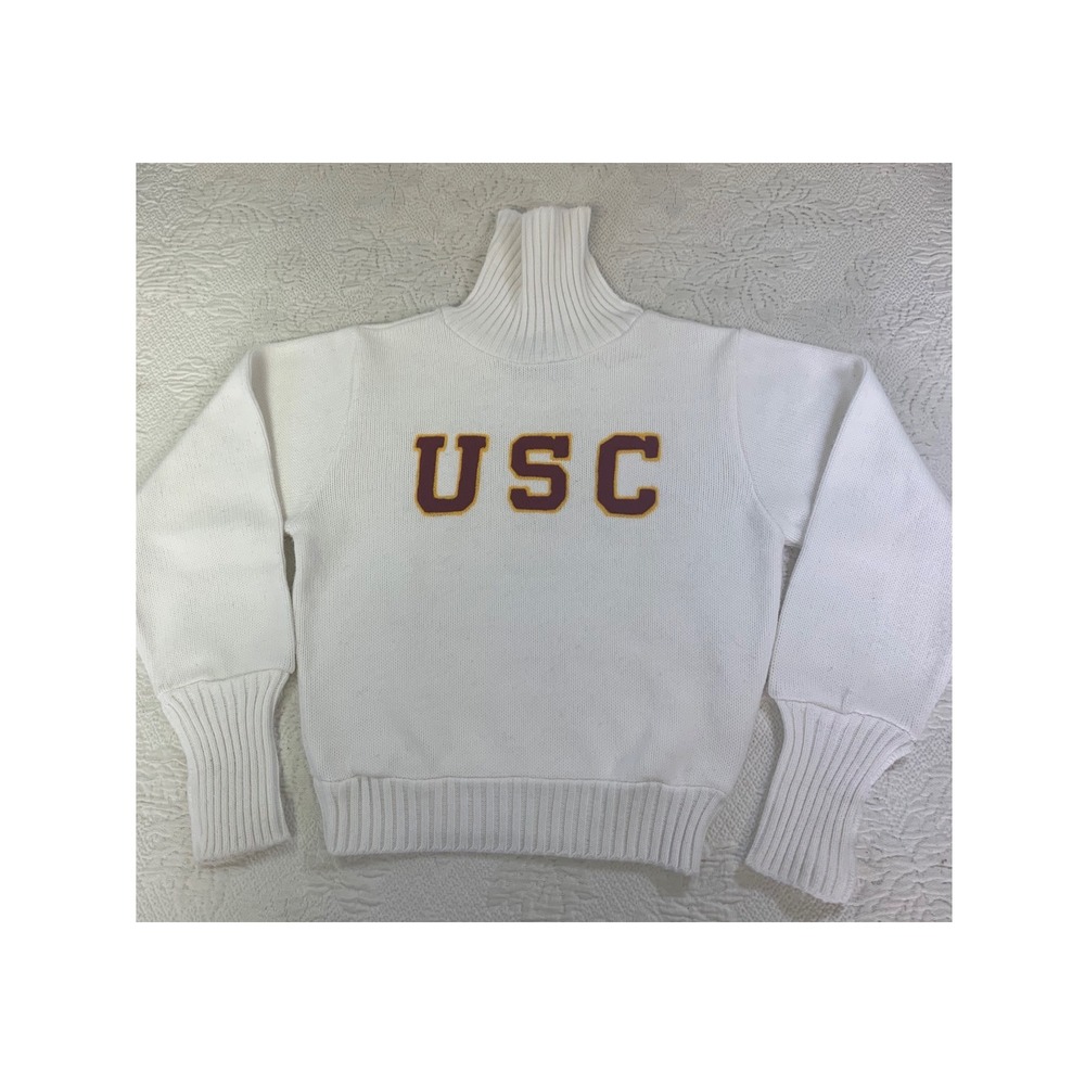 Vintage Albion Knitting Mills USC Cheerleader Sweater White Chenille Letters 60s